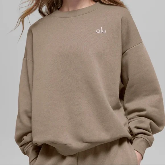 Alo Yoga Accolade Crew Neck Pullover Sweatshirt Size M/L Gravel Athleisure - Picture 6 of 8
